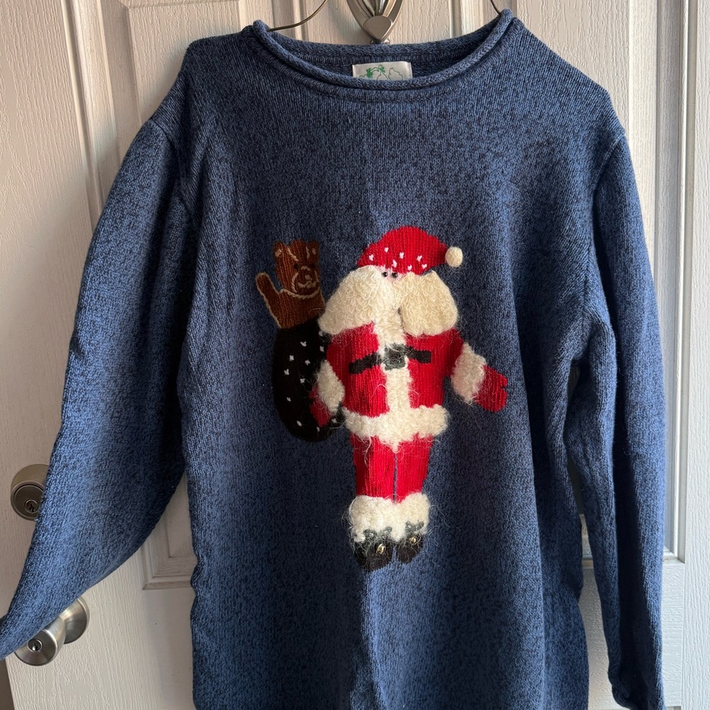 Quacker Factory Blue Sweater with Santa Design